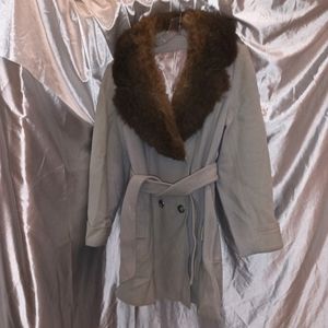 Vintage country pacer wool and fur coat with satin lining. M/L